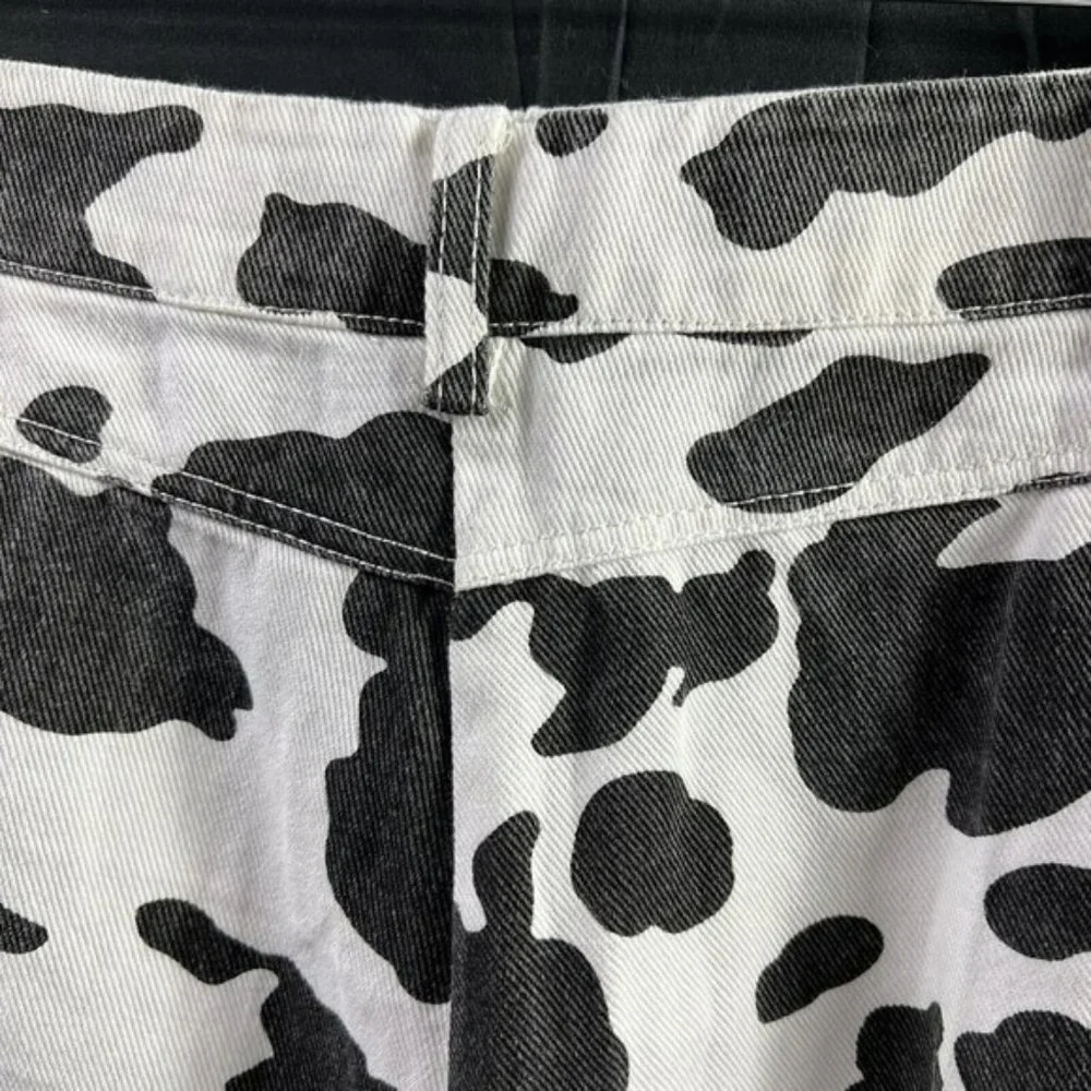 Love + Harmony Black White Cow Print Denim High Waist Pants Sz Large 30X29.5